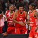 CHIMA MONEKE Cima Moneke, JASIEL RIVERO Hasiel Rivero, JORDAN NWORA Dzordan Nvora, TYSON CARTER Tajson Karter kosarkasi Crvene zvezde na utakmici Evrolige protiv Armani Olimpija Milano u hali Beogradska arena, Beograd 30.09.2025. godine Foto: Marko Metlas Kosarka, Crvena zvezda, Evroliga, Armani Olimpija Milano