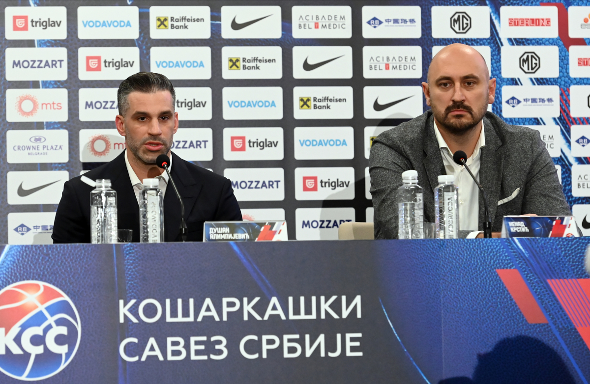 Promocija DUSANA ALIMPIJEVICA novog selektora kosarkaske reprezentacije Srbije, u hotelu Kraun Plaza. DUSAN ALIMPIJEVIC, NENAD KRSTIC Beograd, 11.10.2025. foto: Nebojsa Parausic Kosarka, Srbija, Crowne Plaza