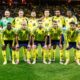 Sweden's starting 11 pose before a World Cup qualifying soccer match between Sweden and Switzerland at Strawberry Arena, Friday, Oct. 10, 2025, in Stockholm, Sweden. (Stefan Jerrevång/TT News Agency via AP)
