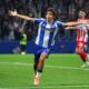 Porto's Rodrigo Mora celebrates after scoring his side's second goal during the Europa League opening phase soccer match between FC Porto and Red Star Belgrade at the Dragao stadium in Porto, Portugal, Thursday, Oct. 2, 2025. (AP Photo/Luis Vieira)