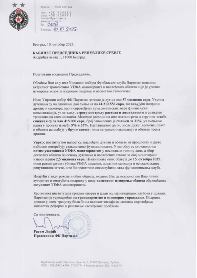 Partizan pismo državi