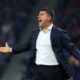 Red Star's head coach Vladan Milojevic reacts during the Europa League opening phase soccer match between FC Porto and Red Star Belgrade at the Dragao stadium in Porto, Portugal, Thursday, Oct. 2, 2025. (AP Photo/Luis Vieira)