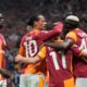 Galatasaray's Yunus Akgun, front, celebrates with teammates after scoring his side's third goal during the Champions League opening phase soccer match between Galatasaray and Bodo Glimt, in Istanbul, Turkey, Wednesday, Oct. 22, 2025. (AP Photo/Khalil Hamra)