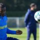 Tottenham Hotspur's Mohammed Kudus during a training session at the Tottenham Hotspur Training Centre, London, Monday Sept. 29, 2025. (Yui Mok/PA via AP)