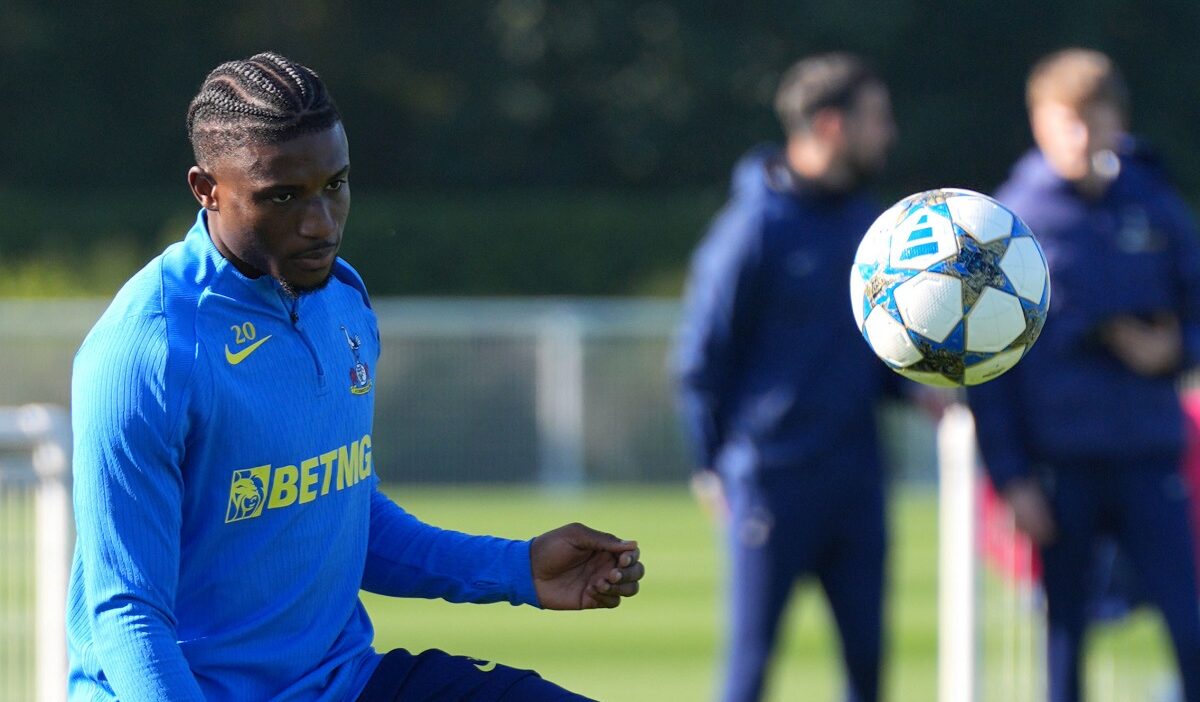 Tottenham Hotspur's Mohammed Kudus during a training session at the Tottenham Hotspur Training Centre, London, Monday Sept. 29, 2025. (Yui Mok/PA via AP)