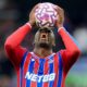 Crystal Palace's Jean-Philippe Mateta reacts following an English Premier League soccer match against AFC Bournemouth, Saturday, Oct. 18, 2025, in London. (Adam Davy/PA via AP)