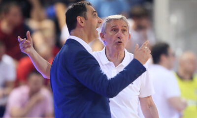SVETISLAV PESIC selektor i trener kosarkasa reprezentacije Srbije na utakmici kvalifikacija za FIBA Svetsko prvenstvo 2023 i DARIO GJERGJA Dario Djerdja selektor i trener Belgije, Nis 03.07.2022. godine Foto: Marko Metlas Kosarka, Srbija, Belgija, Kvalifikacije za Svetsko prvenstvo
