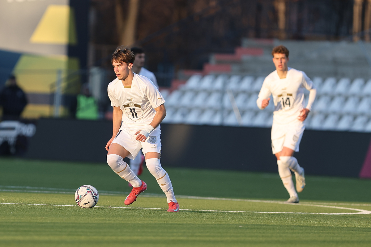 VASILIJE KOSTOV fudbaler U19 reprezentacije Srbije na utakmici protiv Izraela na stadionu Sc Mladost, Pancevo 19.03.2025. godine Foto: Ivica Veselinov FUDBAL, FOOTBALL, SRBIJA, SERBIA, UEFA, U19, ISRAEL, IZRAEL