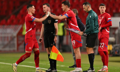 SASA LUKIC i MIRKO TOPIC fudbaleri reprezentacije Srbije na utakmici plej ofa UEFA Lige nacija protiv Austrije na stadionu Rajko Mitic , Beograd 23.03.2025. godine Foto: Marko Metlas Fudbal, Reprezentacija, Srbija, Austrija, UEFA Liga nacija, Plej of