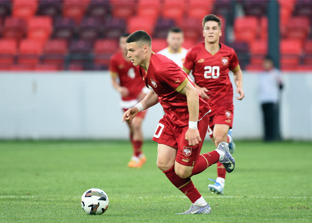 MILOS LUKOVIC, mladi fudbaler Srbije U21, na prijateljskoj utakmici protiv Bugarske, na stadionu Dubocice. Leskovac, 31.05.2025. foto: Nebojsa Parausic Fudbal, U21 Srbija, Bugarska
