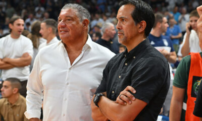 MIODRAG RAZNATOVIC MISKO menazder i ERIK SPOELSTRA Erik Spolstra trener kosarkas reprezentacije Srbije na prijateljskoj utakmici protiv Slovenije u hali Beogradska arena, Beograd 21.08.2025. godine Foto: Marko Metlas Kosarka, Srbija, Slovenija, Prijateljska utakmica