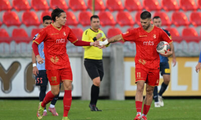 STEFAN HAJDIN i ANDRIJA MAJDEVAC, fudbaleri Napretka, na prvenstvenoj utakmici protiv Vojvodine, na stadionu Mladosti. Krusevac, 24.10.2025. foto: Mladjan Ivanovic / MN Press Photo Fudbal, Napredak, Vojvodina