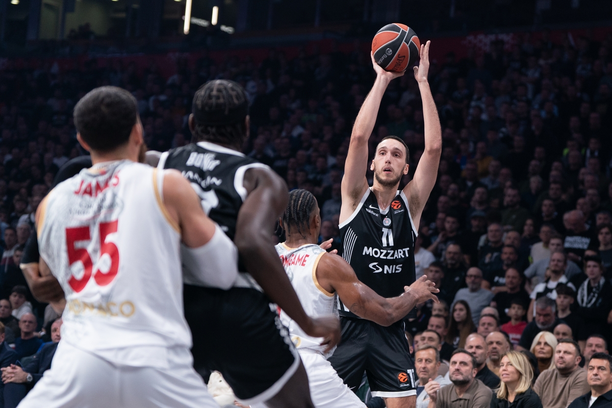 kosarkas Partizana na utakmici Evrolige protiv Monaka u hali Beogradska arena, Beograd 11.11.2025. godine Foto: MN PRESS Kosarka, Partizan, Evroliga, Monako