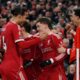 Liverpool's Florian Wirtz, center, celebrates with teammates after scoring his side's second goal during the English Premier League soccer match between Liverpool and Wolverhampton Wanderers in Liverpool, Sunday, Dec. 27, 2025. (AP Photo/Ian Hodgson)