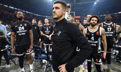 BRUNO FERNANDO, VANJA MARINKOVIC , DUANE WASHINGTON Dvejn Vasington tuga kosarkasa Partizana na utakmici Evrolige protiv Fenerbahcea Istanbul u hali Beogradska arena, Beograd 21.11.2025. godine Foto: Marko Metlas Kosarka, Partizan, Evroliga, Fenerbahce Istanbul