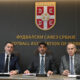 BRANKO RADUJKO sekretar FSS, VELJKO PAUNOVIC selektor i trener, DRAGAN DZAJIC predsednik FSS fudbalske reprezentacije Srbije potpisivanje ugovora u sportskom centru FSS, Stara Pazova 04.12.2025. godine Foto: Marko Metlas Fudbal, Srbija
