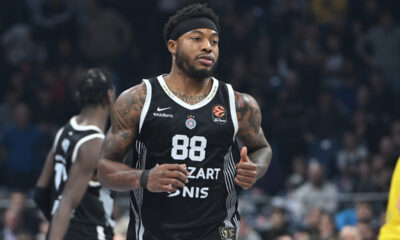 TYRIQUE JONES Tajrik Dzons kosarkas Partizana na utakmici Evrolige protiv Makabija Tel Aviv u hali Beogradska arena, Beograd 26.12.2025. godine Foto: Marko Metlas Kosarka, Partizan, Evroliga, Makabi Tel Aviv