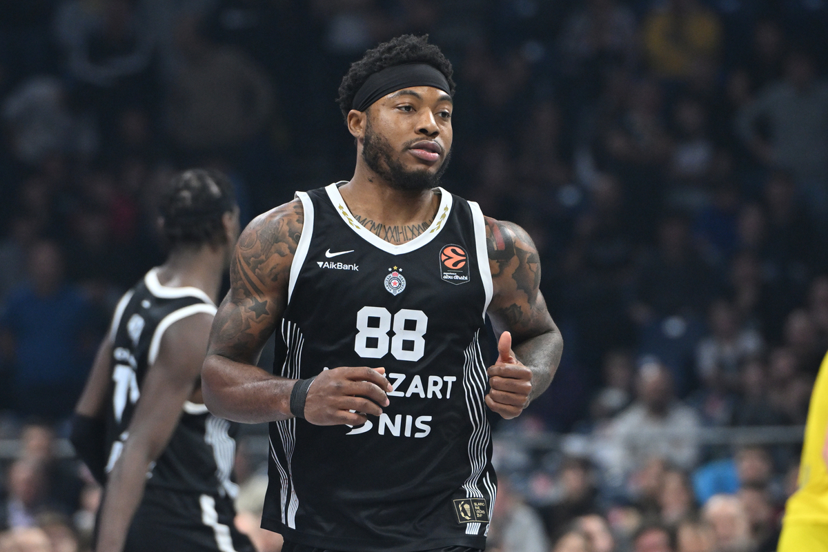 TYRIQUE JONES Tajrik Dzons kosarkas Partizana na utakmici Evrolige protiv Makabija Tel Aviv u hali Beogradska arena, Beograd 26.12.2025. godine Foto: Marko Metlas Kosarka, Partizan, Evroliga, Makabi Tel Aviv