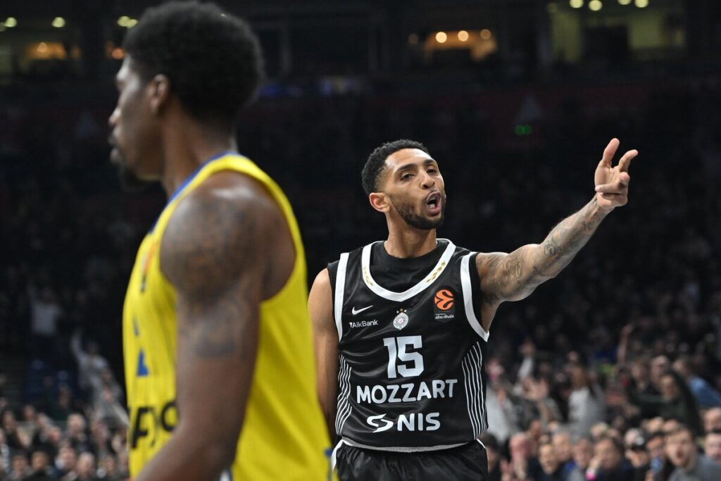 kosarkas Partizana na utakmici Evrolige protiv Makabija Tel Aviv u hali Beogradska arena, Beograd 26.12.2025. godine Foto: Marko Metlas Kosarka, Partizan, Evroliga, Makabi Tel Aviv