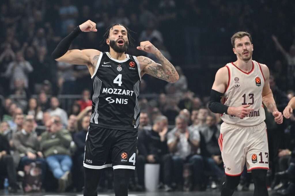 kosarkas Partizana na utakmici Evrolige protiv Bajerna Minhen u hali Beogradska arena, Beograd 04.12.2025. godine Foto: Marko Metlas Kosarka, Partizan, Evroliga, Bajern Minhen