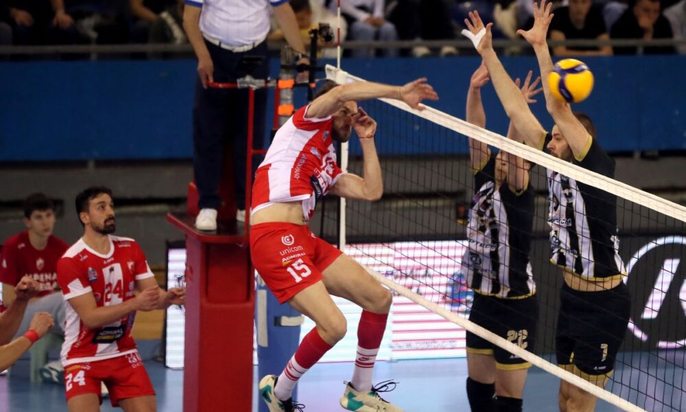 ALEKSANDAR STEFANOVIC, odbojkas Crvene zvezde, na utakmici Prvenstva Srbije protiv Partizana, u hali Banjica. Beograd, 04.04.2025. foto: MN Press / vm Odbojka, Partizan, Prvenstvo Srbije, Crvena zvezda
