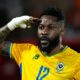Gabon's Guelor Kanga celebrates after scoring during the Africa Cup of Nations group F soccer match between Gabon and Ivory Coast, in Marrakech, Morocco, Wednesday, Dec. 31, 2025. (AP Photo/Themba Hadebe)