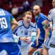 Iceland's Gísli Kristjánsson and Arnar Arnarsson, right, in action against Slovenia's Stas Jovicic, left, and Kristjan Horžen during the men's handball match between Slovenia and Iceland in Malmo, Sweden, Wednesday Jan. 28, 2026. (Johan Nilsson /TT via AP)