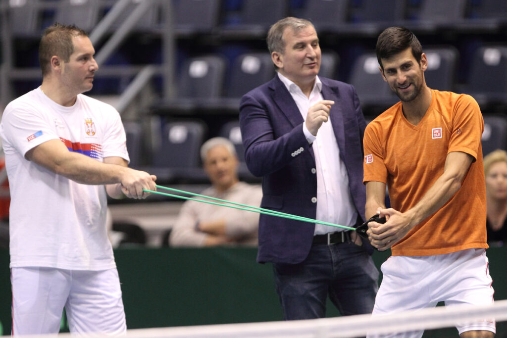 NOVAK DJOKOVIC teniser Dejvis kup reprezentacije Srbije i GORAN DJOKOVIC stric trening mec protiv Kazahstana u hali Pionir, Beograd 02.03.2016. godine Foto: Marko Metlas
Tenis, Dejvis Kup, Srbija, Kazahstan