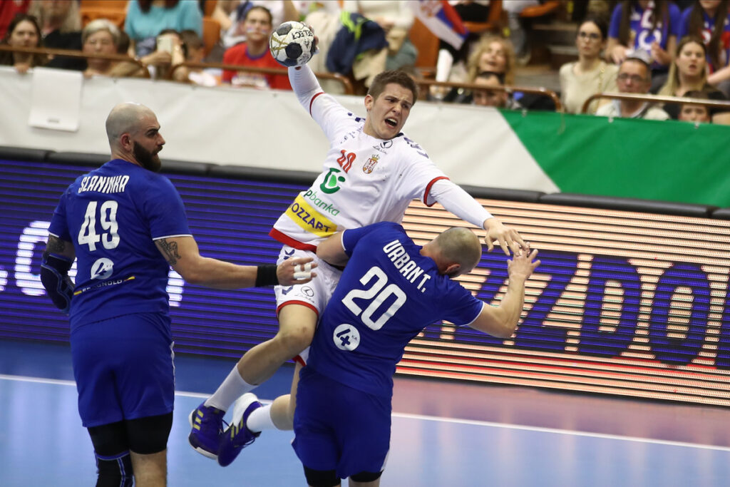 STEFAN DODIC rukometas Srbije na utakmici kvalifikacija za Svetsko Prvenstvo protiv Slovacke u SC SPENS, Novi Sad 30.04.2023. godine Foto: Ivica Veselinov / MN PRESS RUKOMET, HANDBALL, SRBIJA, SERBIA, SLOVAKIA, SLOVACKA, KVALIFIKACIJE ZA SVETSKO PRVENSTVO, WORLD CUP QUALIFIERS
