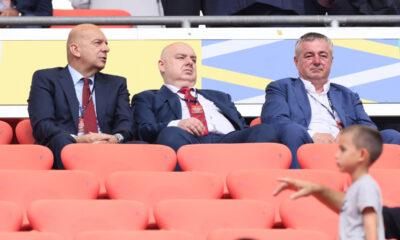 DRAGOLJUB ZBILJIC i DUSAN BAJATOVIC uprava Vojvodine Novi Sad fudbaleri reprezentacije Srbije na utakmici UEFA Evropskog prvenstva 2024 godine protiv Slovenije na stadionu Minhen fudbal arena, Minhen, 20.06.2024. godine Foto: Marko Metlas Fudbal, Reprezentacija, Srbija, UEFA Evropsko prvenstvo, EURO 2024, Slovenija