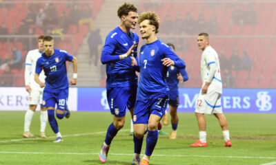 STEFAN DZODIC, LAZAR JOVANOVIC, mladi fudbaler Srbije U21, na prijateljskoj utakmici protiv Ceske, na stadionu Arnosta Kostala. Pardubice, 14.11.2025. foto: Nebojsa Parausic Fudbal Ceska, Srbija U21