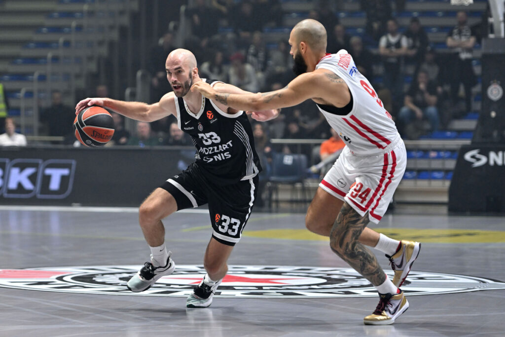 NICK KALATHES Nik Kalates kosarkas Partizana na utakmici Evrolige protiv Olimpijakosa Pirej u hali Aleksandar Nikolic Pionir, Beograd 14.01.2026. godine Foto: Marko Metlas Kosarka, Partizan, Evroliga, Olimpijakos Pirej