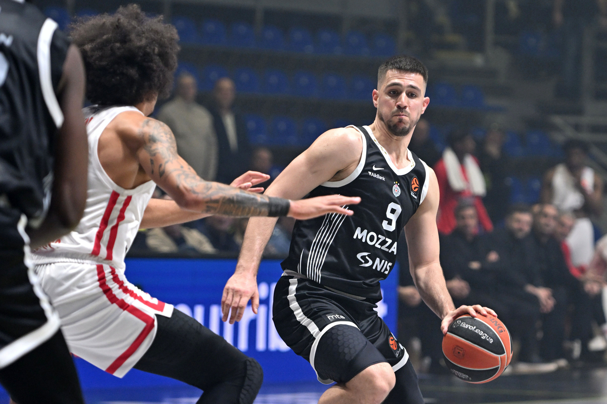 VANJA MARINKOVIC kosarkas Partizana na utakmici Evrolige protiv Olimpijakosa Pirej u hali Aleksandar Nikolic Pionir, Beograd 14.01.2026. godine Foto: Marko Metlas Kosarka, Partizan, Evroliga, Olimpijakos Pirej