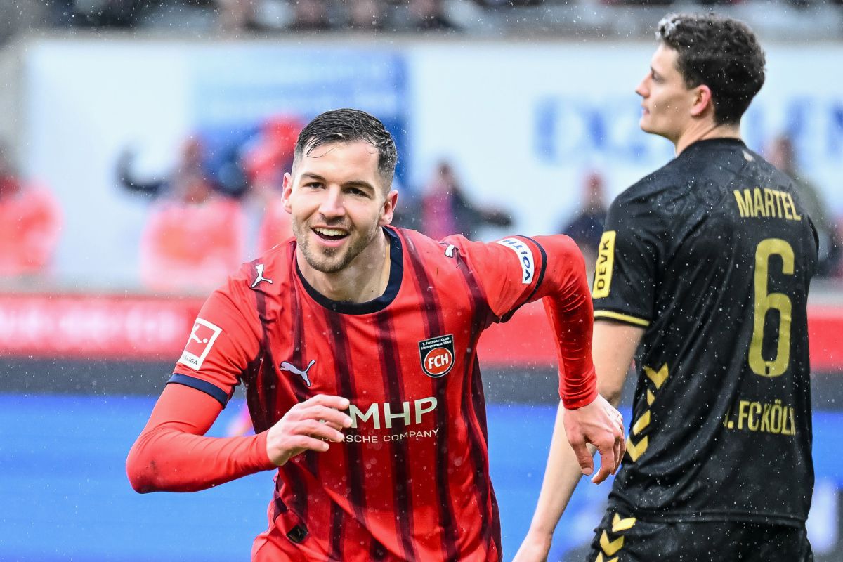 Heidenheim's Marvin Pieringer celebrates scoring during the Bundesliga soccer match between FC Heidenheim and FC Köln in Heidenheim, Germany, Saturday Jan. 10, 2026. (Harry Langer/dpa via AP)