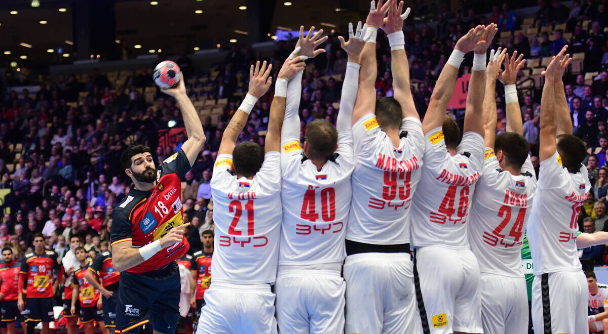 rukometas reprezentacije Španije na utakmici EHF Evropskog prvenstva protiv Srbije u hali Jiske bank boksen, Herning 15.01.2026. godine Foto: MN PRESS Rukomet, Srbija, EHF Evropsko prvenstvo, Spanija