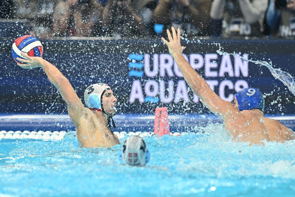 vaterpolista reprezentacije Srbije na utakmici FINA Evropskog prvenstva protiv Italije na bazenu u hali Beogradska arena, Beograd, 23.01.2026. godine Foto: Marko Metlas Vaterpolo, Srbija, FINA Evropsko prvenstvo, Italija