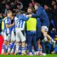 Real Sociedad players celebrate their victory at the Spanish La Liga soccer match between Real Sociedad and Barcelona in San Sebastian, Spain, Sunday, Jan. 18, 2026. (AP Photo/Miguel Oses)
