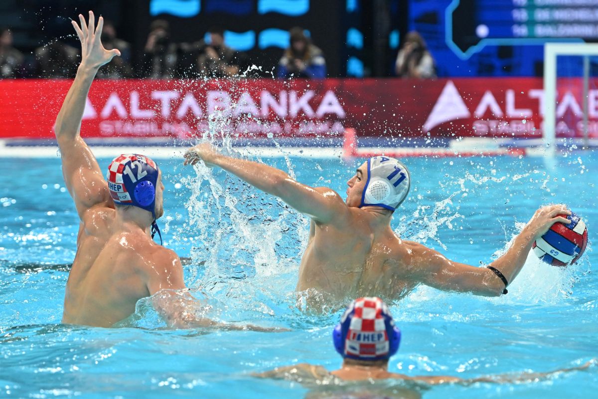 vaterpolista reprezentacije Italije na utakmici FINA Evropskog prvenstva protiv Hrvatske na bazenu u hali Beogradska arena, Beograd, 21.01.2026. godine Foto: Marko Metlas Vaterpolo, Hrvatska, FINA Evropsko prvenstvo, Italija