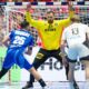 Germany's goalkeeper Andreas Wolff in action with France's Hugo Descat during the Euro 2026 main round men's handball match between Germany and France at Jyske Bank Boxen in Herning, Denmark, Wednesday, Jan. 28, 2026. (Bo Amstrup/Ritzau Scanpix via AP)