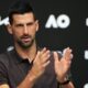 Novak Djokovic of Serbia gestures during a press conference ahead of the Australian Open tennis championship in Melbourne, Australia, Saturday, Jan. 17, 2026. (AP Photo/Aaron Favila)