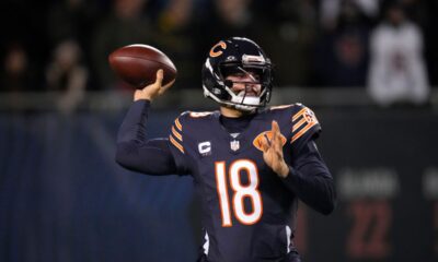 Chicago Bears quarterback Caleb Williams throws a pass during the second half of an NFL football game against the Detroit Lions, Sunday, Jan. 4, 2026, in Chicago. (AP Photo/Erin Hooley)