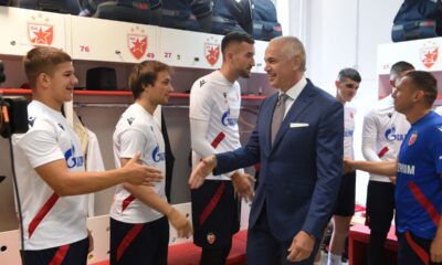 Prozivka fudbalera Crvene zvezde, pred pocetak prvenstva, na stadionu Rajko Mitic. ZVEZDAN TERZIC, BARAK BAKHAR Barak Bahar, JOVAN MIJATOVIC Beograd, 19.06.2023. foto: Nebojsa Parausic Fudbal, Crvena zvezda