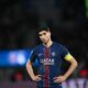 PSG's Achraf Hakimi reacts during the French League One soccer match between Paris Saint-Germain and Metz in Paris, France, Saturday, Feb. 21, 2026. (AP Photo/Emma Da Silva)