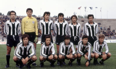 NENAD STOJKOVIC, RADE ZALAD, VLADIMIR LAZICIC, BOSKO DJORDJEVIC, SLOBODAN PAVKOVIC, BORISLAV DJUROVIC, ALEKSANDAR TRIFUNOVIC ACA, NIKICA KLINCARSKI, SLOBODAN SANTRAC, DZEVAD PREKAZI, MIODRAG RADOVIC, fudbaleri Partizana, na utakmici Beogradskog turnira protiv OFK Beograda, na stadionu JNA. Beograd, 07.07.1979. foto: Tomislav Mihajlovic Fudbal, Partizan, Ekipa