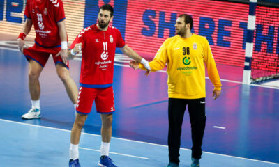 DEJAN MILOSAVLJEV golman i ILIJA ABUTOVIC rukometas reprezentacije Srbije na utakmici kvalifikacija za Evropsko prvenstvo protiv Grcke u hali Kristalna dvorana, Zrenjanin 13.01.2021. godine Foto: Ivica Veselinov / MN PRESS