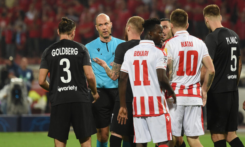 ANTHONY TAYLOR Entoni Tejlor na utakmici kvalifikacija za Ligu sampiona Crvena zvezda - Makabi Haifa, na stadionu Rajko Mitic. Beograd, 23.08.2022. foto: Nebojsa Parausic Fudbal, UEFA Champions League, Makabi, Crvena zvezda, Radost