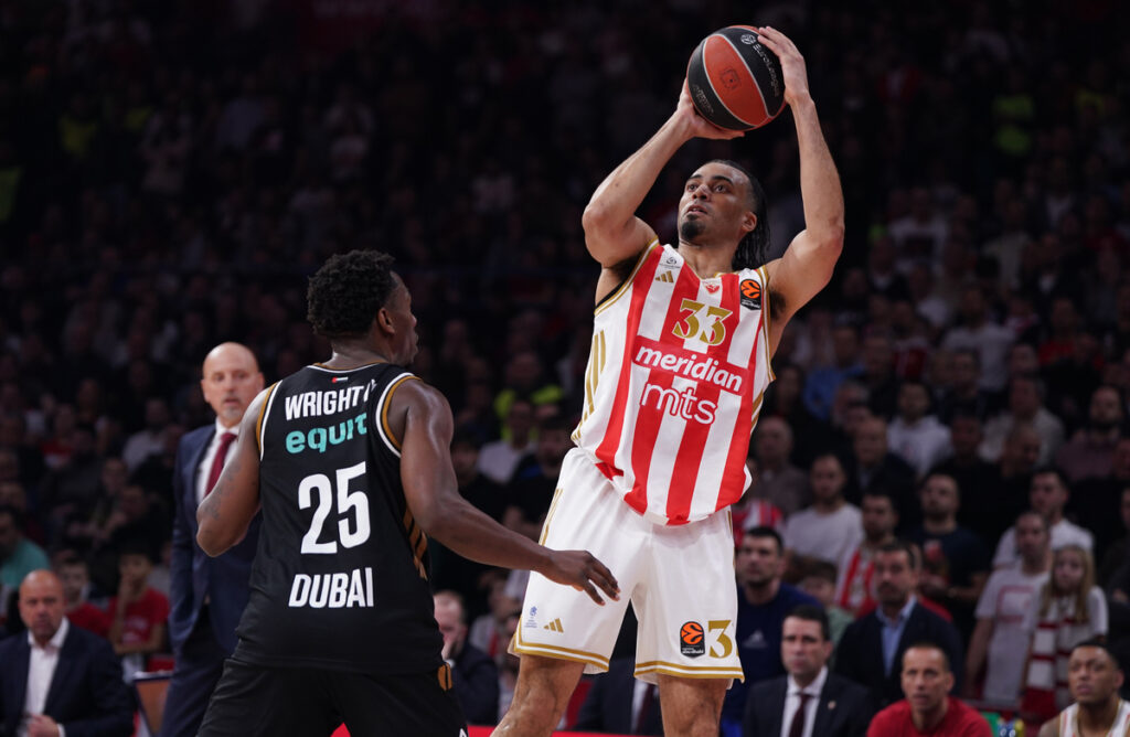 JORDAN NWORA Dzordan Nvora, kosarkas Crvene zvezde, na utakmici Evrolige protiv Dubaia, u Beogradskoj areni. Beograd, 30.01.2026. foto: MN Press / ds Kosarka, Euroleague, Crvena zvezda, Dubai