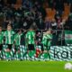 Betis' Antony, right, celebrates with teammates after scoring the opening goal during the Europa League opening phase soccer match between Real Betis and Feyenoord in Seville, Spain, Thursday, Jan. 29, 2026. (AP Photo/Jose Breton)