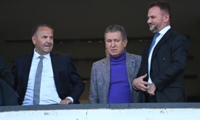 RASIM LJAJIC predsednik, DRAGAN DJURIC bivsi predsednik, OSTOJA MIJAILOVIC predsednik kosarkasa, fudbaleri Partizana na utakmici Superlige Prvenstva Srbije protiv Cukarickog na stadionu Partizana, Beograd 26.10.2024. godine Foto: Marko Metlas Fudbal, Partizan, Superliga Prvenstvo Srbije, Cukaricki