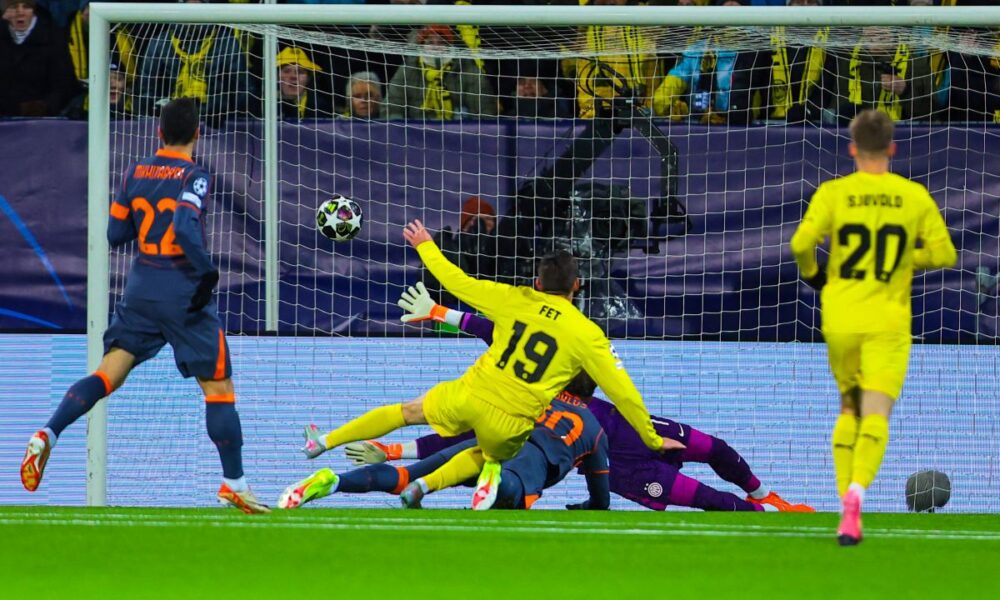 Norway Champions League Soccer Bodø/Glimt's Sondre Brunstad Fet (19) scores against Inter Milan during a Champions League soccer match, Wednesday, Feb 18, 2026, in Bodo, Norway. (Thomas Andersen/NTB Scanpix via AP)